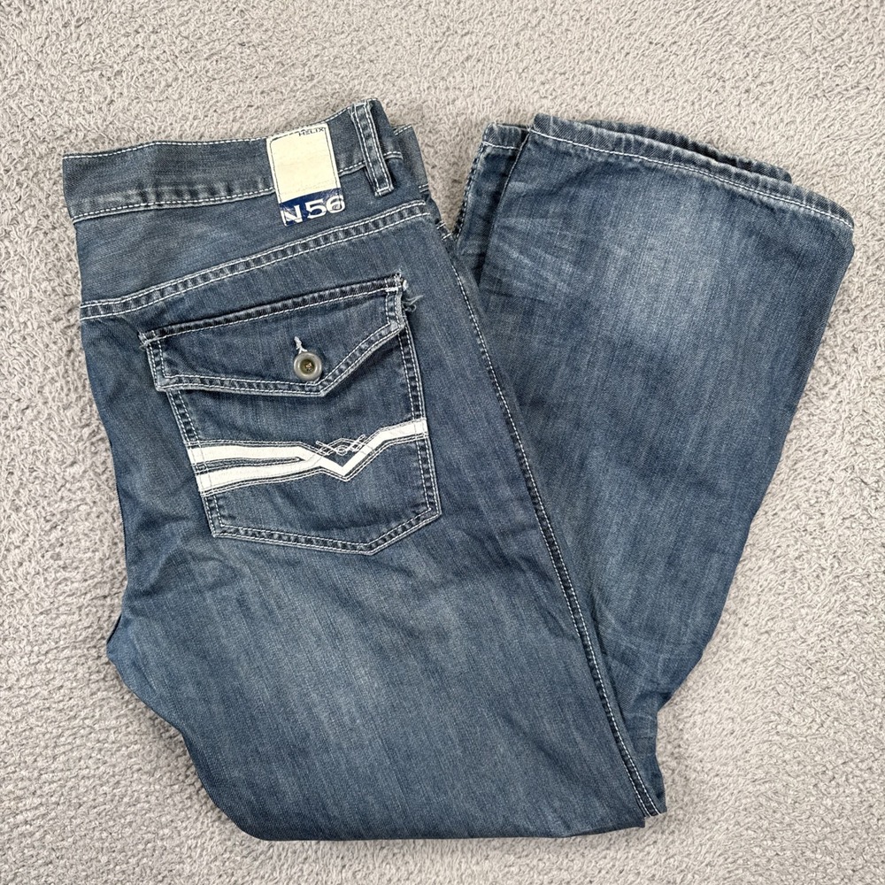 Helix Slim Boot Jeans Mens 36x30 (fit 38x30) Dark Wash Blue Western Flap Pockets